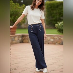American Living Wide-Leg Navy Linen Pants
